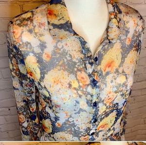 LILY WHITE Sheer floral splatter peplum top